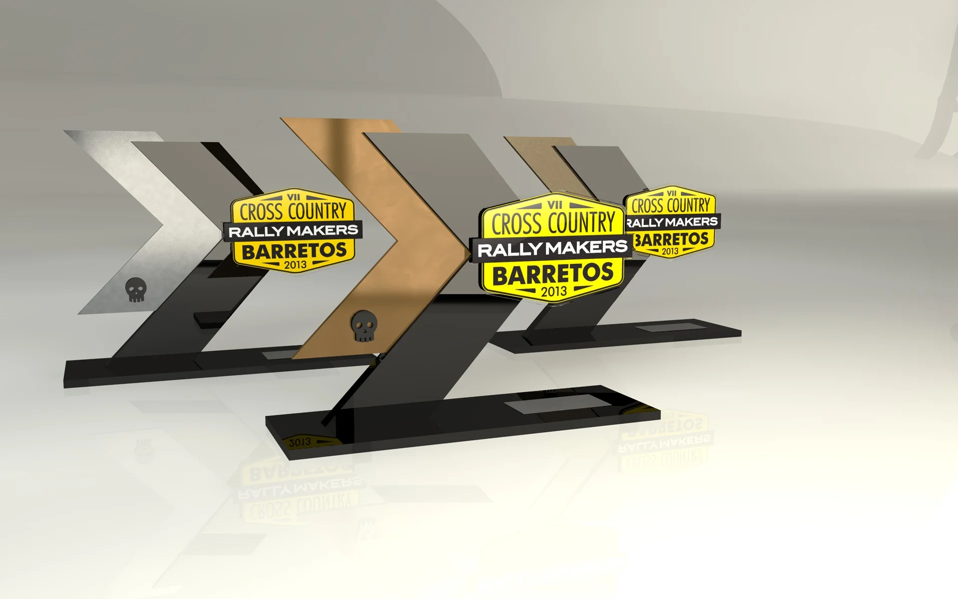 Preview 3D dos troféus e o resultado real.